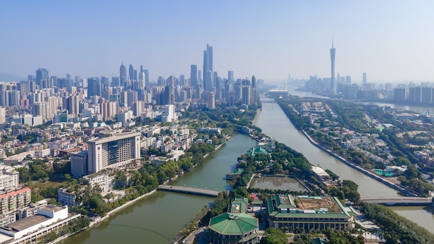 航空写真中国広州近代都市建築景観スカイライン