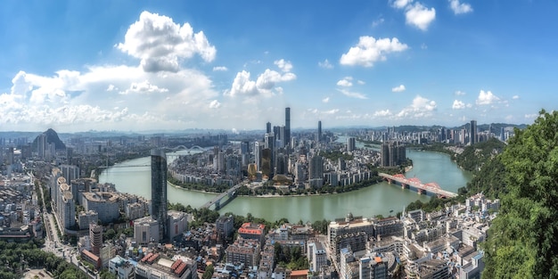 航空写真中国柳州近代都市建築風景スカイライン