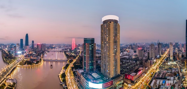 Aerial photography China Ningbo modern city landscape night view