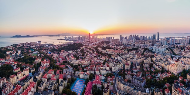 Aerial photography China Qingdao city architecture landscape skyline