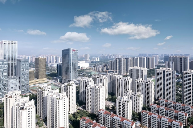 중국의 현대 도시 건축 풍경의 항공 사진