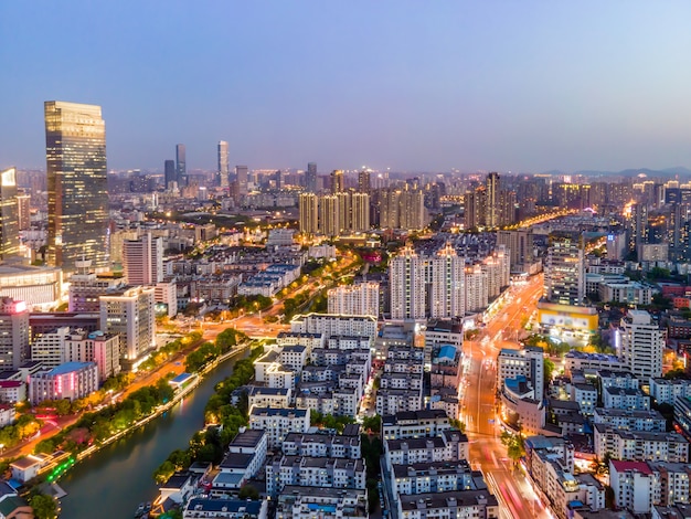 空中写真中国塩城市建築風景夜景