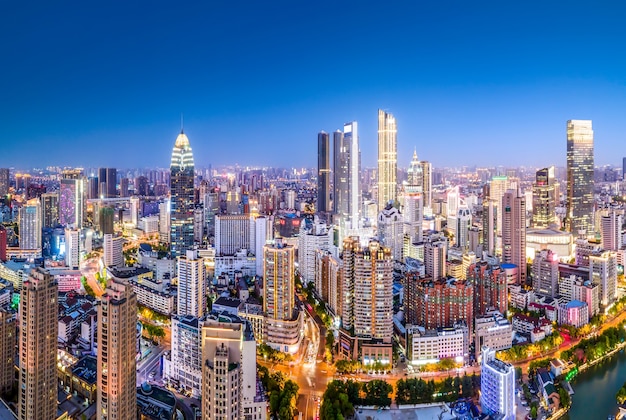 空中写真中国塩城市建築風景夜景