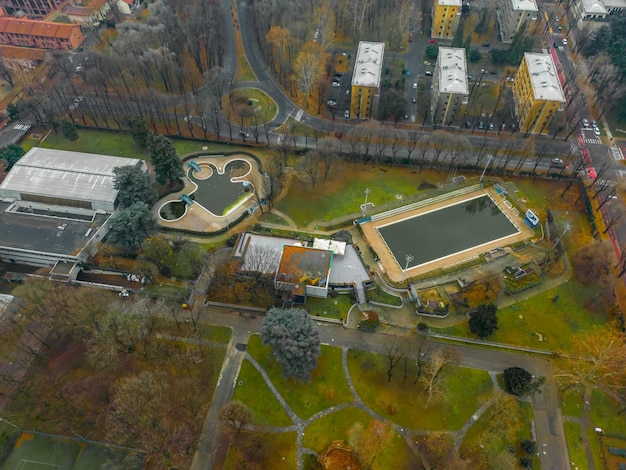 Photo aerial photography city park in san donato milanese centro sportivo enrico mattei italy milan