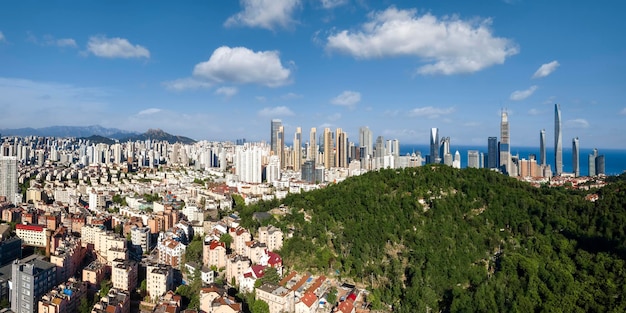 Aerial photography of the city scenery of Qingdao China