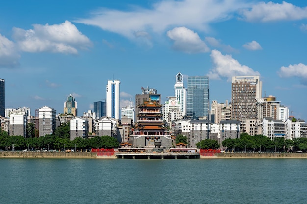 Aerial photography closeup of Liuzhou city scenery in China