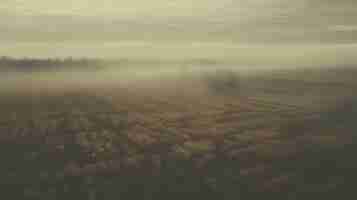 Photo aerial photography of foggy field with dark beige and gold tones