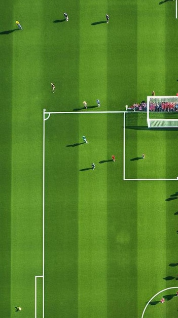 フィールドでサッカーの試合の航空写真