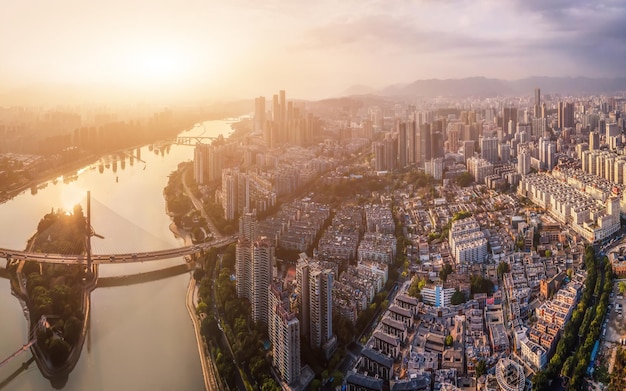 Aerial photography of Fuzhou city scenery panorama