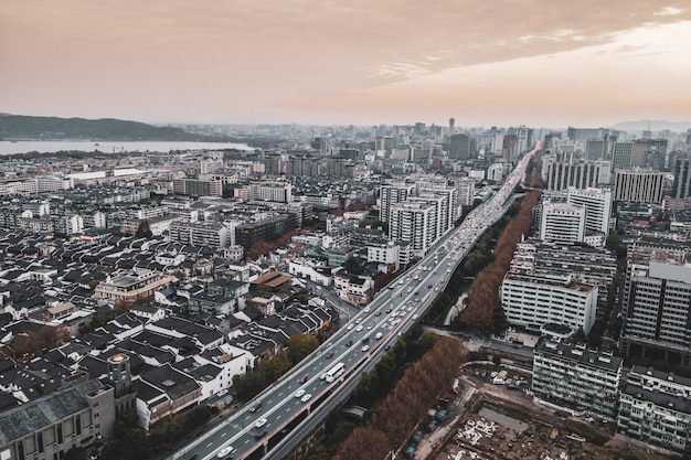 Aerial photography of Hangzhou urban architectural landscape

