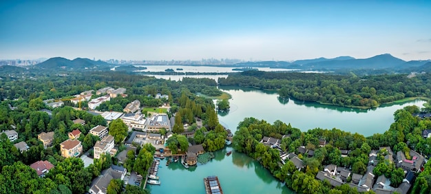 Aerial photography of Hangzhou West Lake Chinese garden scenery