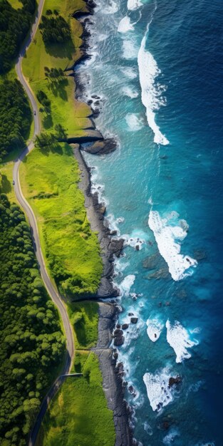 Photo aerial photography of lush greenery and ocean views