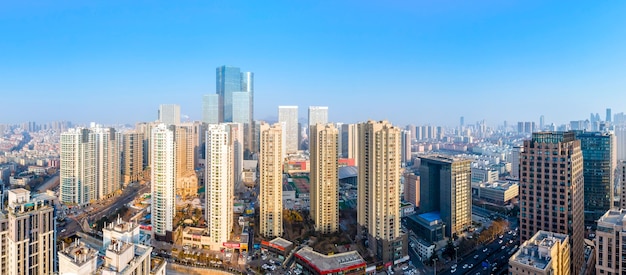 Aerial photography of modern buildings in downtown Qingdao