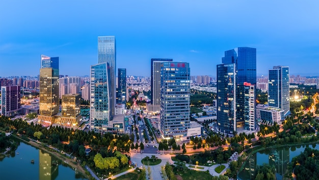 Aerial photography of modern urban architectural landscape in Zibo, China