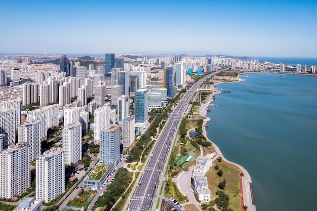 Aerial photography of modern urban architecture scenery in Qingdao China