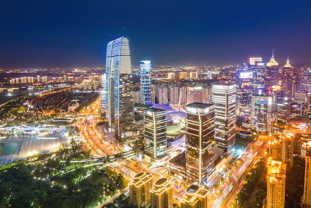 Aerial photography of the night view of Suzhou Financial Center