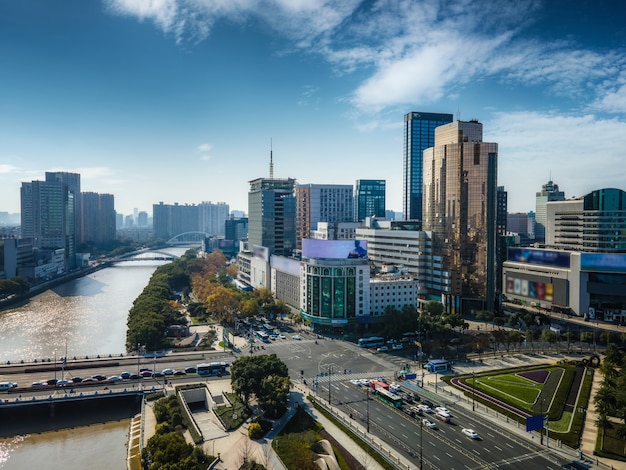 Aerial photography of Ningbo city architecture landscape skyline