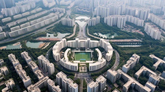 写真 中国の現代都市建築景観の空中写真