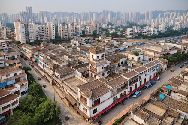 중국 광둥 지방 산투 시의 구시가지의 항공사진