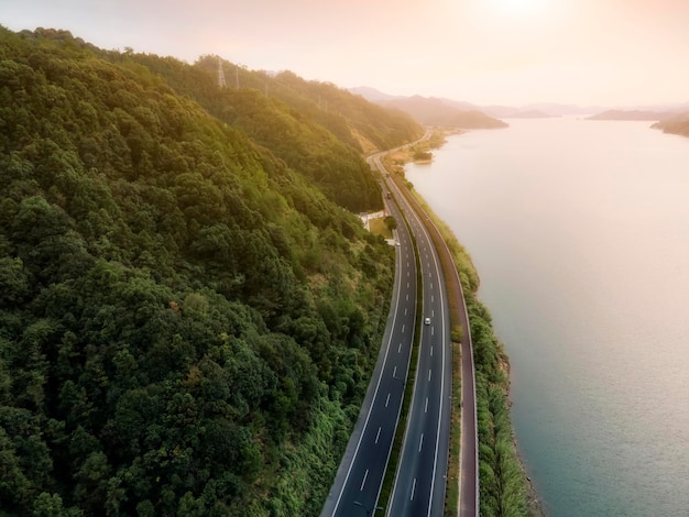 Aerial photography outdoor forest road