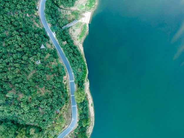 Aerial photography outdoor forest winding road