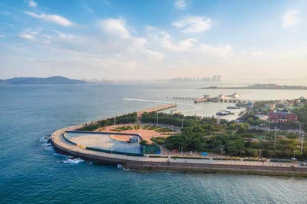 Aerial photography of Qingdao bay trestle bridge scenery