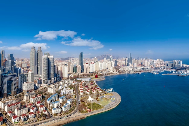 Aerial photography qingdao city architecture landscape skyline