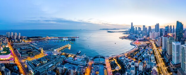 Aerial photography of Qingdao urban landscape at night