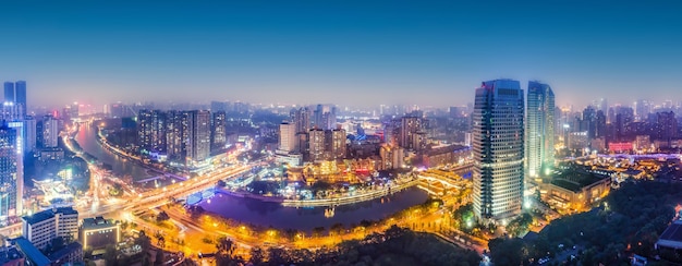 Aerial photography Sichuan Chengdu city architecture landscape skyline night view