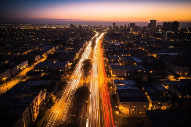 Aerial photography of streets in the night city