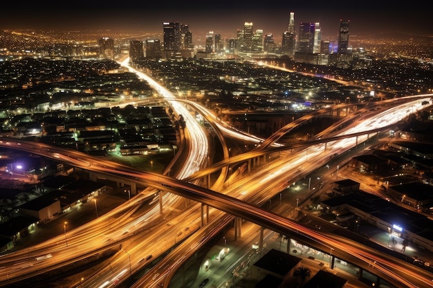 Aerial photography of streets in the night city