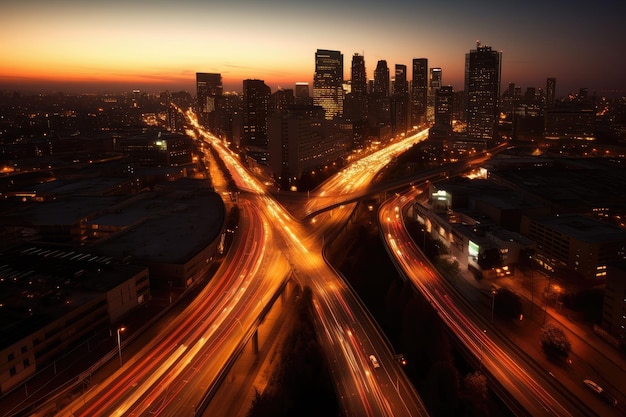 Aerial photography of streets in the night city