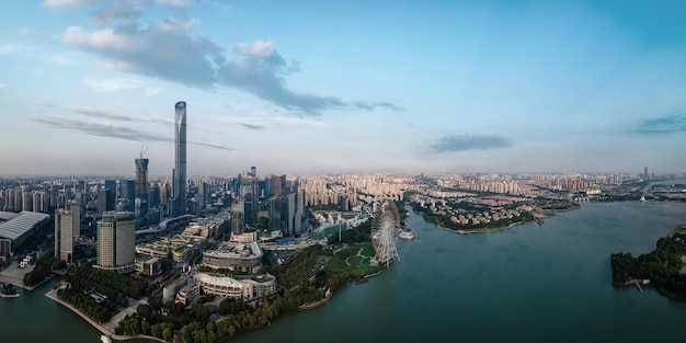 Aerial photography of Suzhou Jinji Lake CBD urban buildings