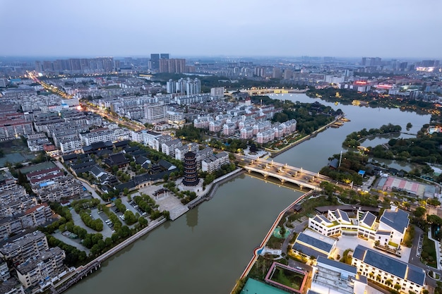 Aerial photography of Taizhou city night scene large format