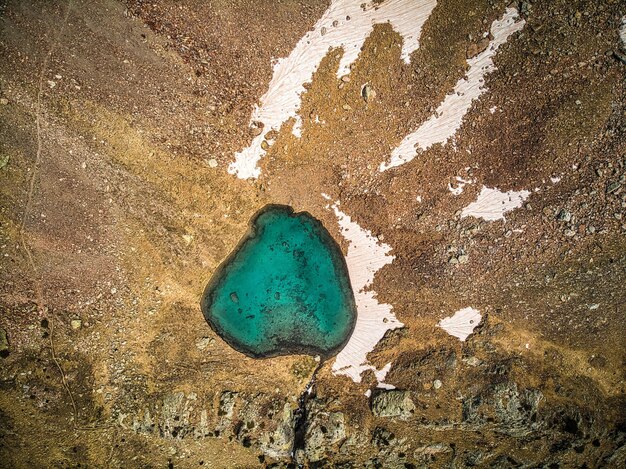 Aerial photography taken with a drone of the ibon de Ibonciecho in the Tena valley, in Aragon, Spain