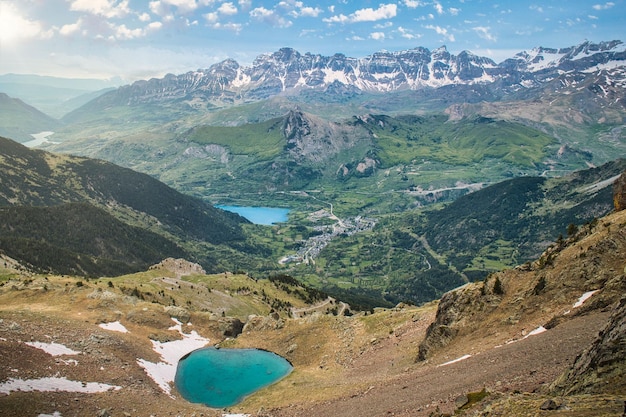 Aerial photography taken with a drone of the ibon de Ibonciecho in the Tena valley, in Aragon, Spain