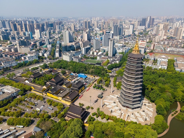 Photo aerial photography of temples and pagodas in changzhou china