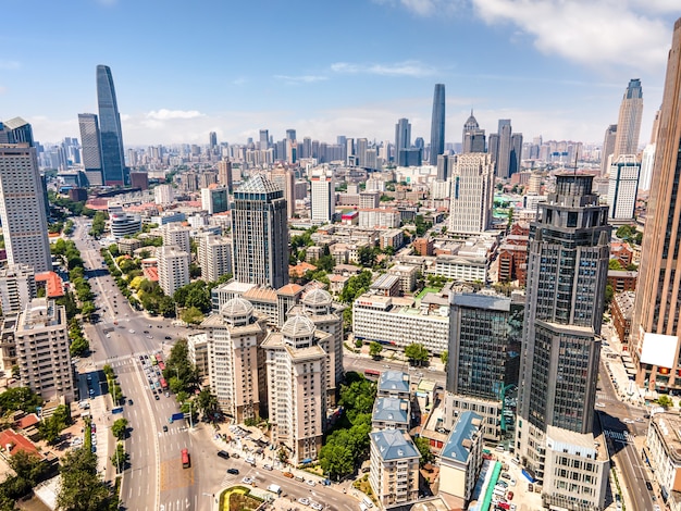 Aerial photography of Tianjin city architecture landscape skyline