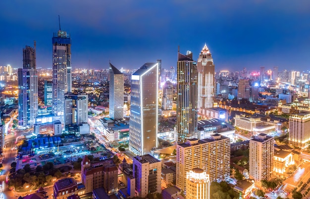 Aerial photography of Tianjin city scenery at night