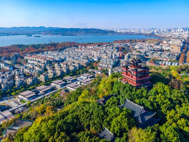 Fotografia aerea del lago ovest a hangzhou