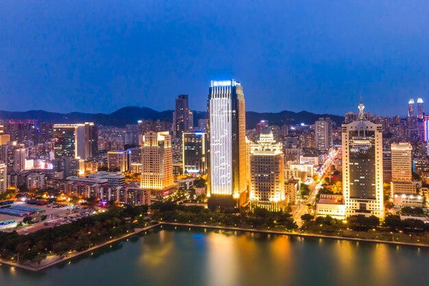 Aerial photography of Xiamen city night scene large format