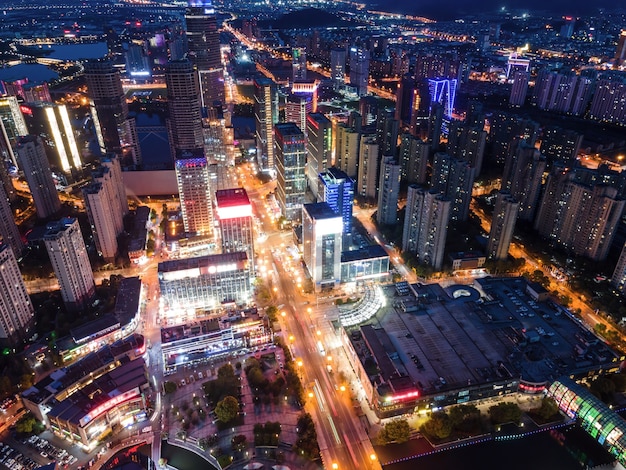 Aerial photography of Xuzhou downtown city buildings at night