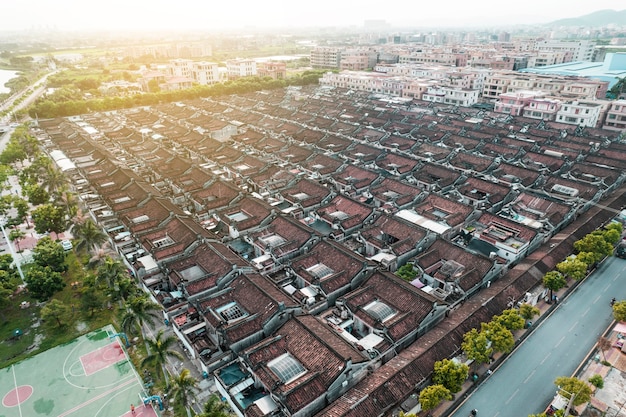 Foto aeree della città antica nel distretto di chaoyang, città di shantou, cina