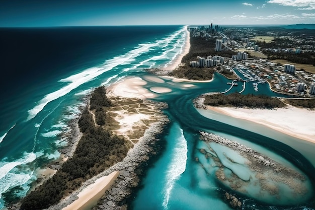 Tallebudgera Creek 바닥에 있는 Burleigh Heads의 항공 사진