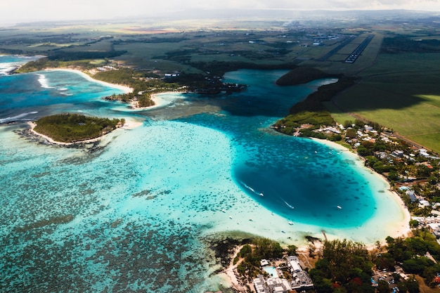 Aerial picture of the east coast of Mauritius Island