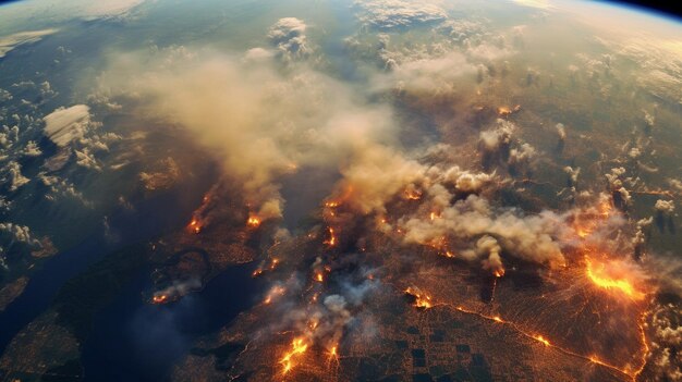 Aerial picture from space of the Amazon fires South America using Generative AI