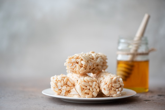 Aerial of rice grain with linden honey