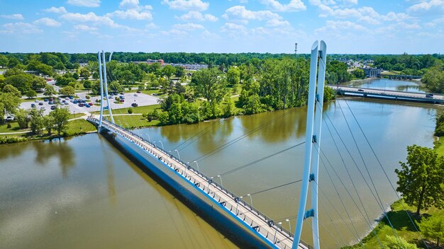 Aerial Ron Venderly Family Bridge over St Mary River in daytime