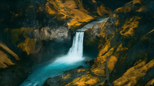 Aerial scenery view of waterfall