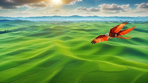 Aerial Serenity Green Field en Red Kite